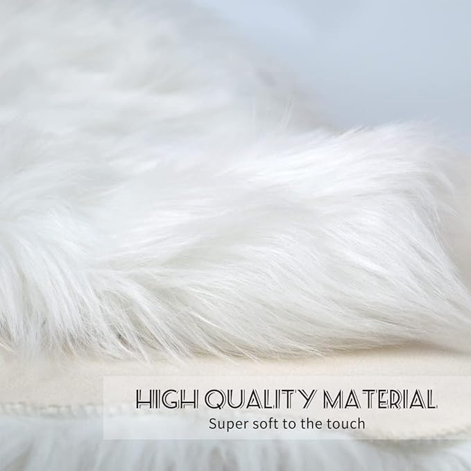 OKAYDA 18" x 18" Square Faux Sheepskin Chair Cover Seat Cushion Pad Super Fluffy Soft Fur Rug for Vanity Chair, Car Seat, Sofa, Living Room, Office (White)