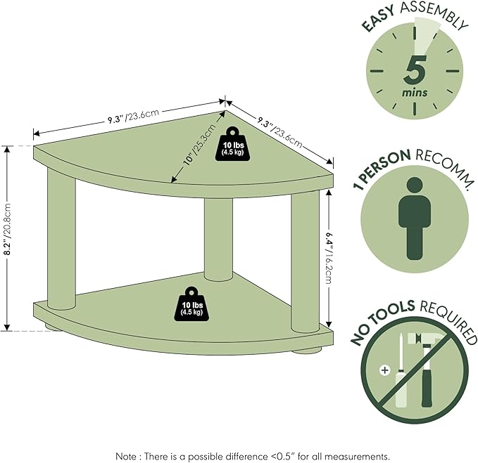 Furinno Turn-N-Tube Kitchen Countertop Organizer, 2-Tier Corner Countertop Organizer Shelf, Corner Shelf, for Kitchen, Pantry, Organizers and Storage, White