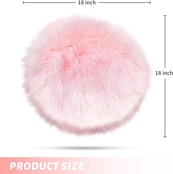OKAYDA 18" x 18" Round Faux Sheepskin Chair Cover Seat Cushion Pad Super Fluffy Soft Fur Rug for Vanity Chair, Car Seat, Sofa, Living Room, Office (Pink)