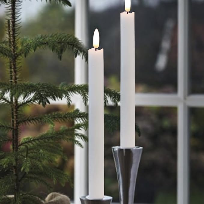 GenSwin Flameless Taper Candles Flickering with Remote Timer, Battery Operated LED Taper Candles with 3D Wick Real Wax Window Candlesticks Pack of 2 for Home Wedding Decor(White, 0.78 x 9.64 Inch)