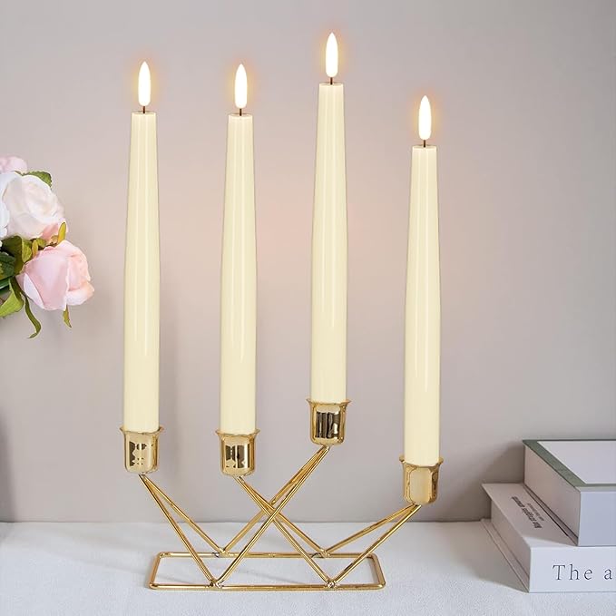 GenSwin LED Taper Candles, Flameless Taper Candles Battery Operated with Remote Timer, Set of 2 Real Wax White Flameless Candlesticks with 3D Flickering Flame for Home Wedding Decor (0.78” x 9.84”)