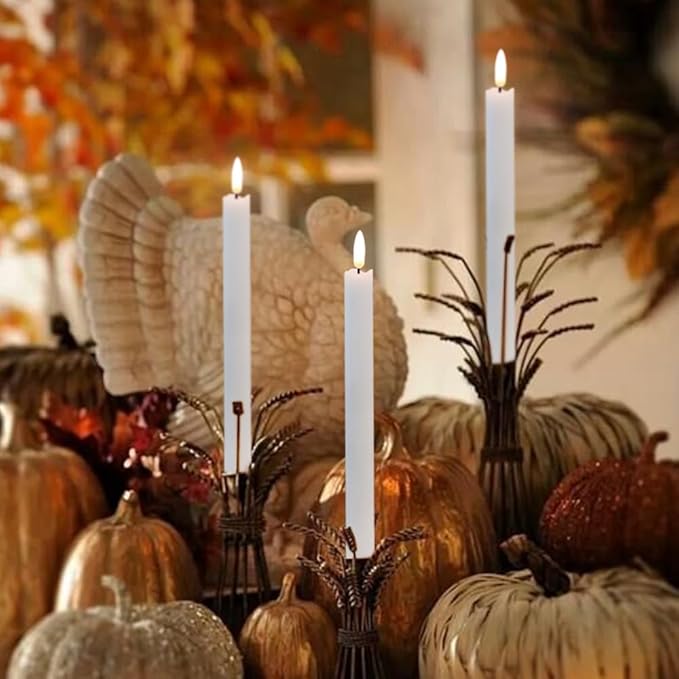 GenSwin Flameless Taper Candles Flickering with Remote Timer, Battery Operated LED Taper Candles with 3D Wick Real Wax Window Candlesticks Pack of 2 for Home Wedding Decor(White, 0.78 x 9.64 Inch)