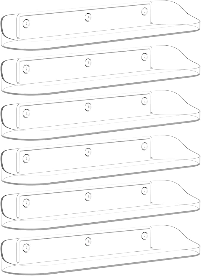SpaceWhisper Floating Shelves for Wall, 6-Pack 15" Wall Shelves for Bathroom, Bedroom, Kitchen, Living Room, Display Hanging Shelf Organizer for Book, Picture Ledge, Figure Storage, Room Decor (Clear)