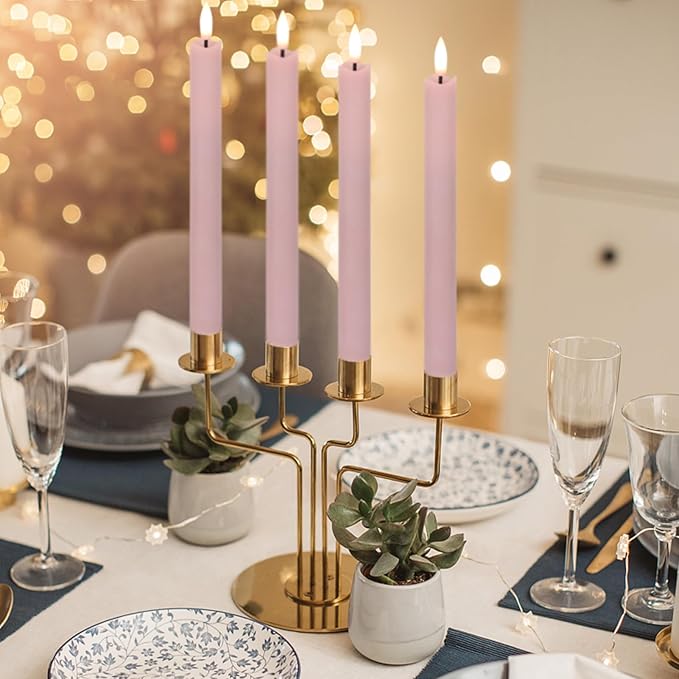 GenSwin Flameless Pink Taper Candles Flickering with 10-Key Remote, Battery Operated Led Warm 3D Wick Light Window Candles Real Wax Pack of 6, Christmas Home Wedding Decor(0.78 X 9.64 Inch)