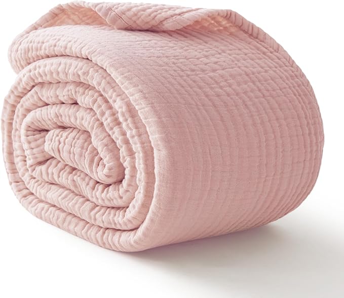 100% Cotton Muslin Blanket 50"x 60", 6 Layers Breathable and Lightweight Cotton Throw Blankets for Couch, Soft Cooling Summer Gauze Blanket for Adults All Season, Dusty Rose‌