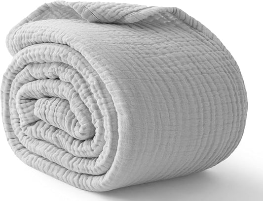 100% Cotton Muslin Blanket 50" x 60", Breathable and Lightweight Cotton Throw Blankets for Couch, Soft Cooling Summer Gauze Blanket for Adults All Season, Light Grey