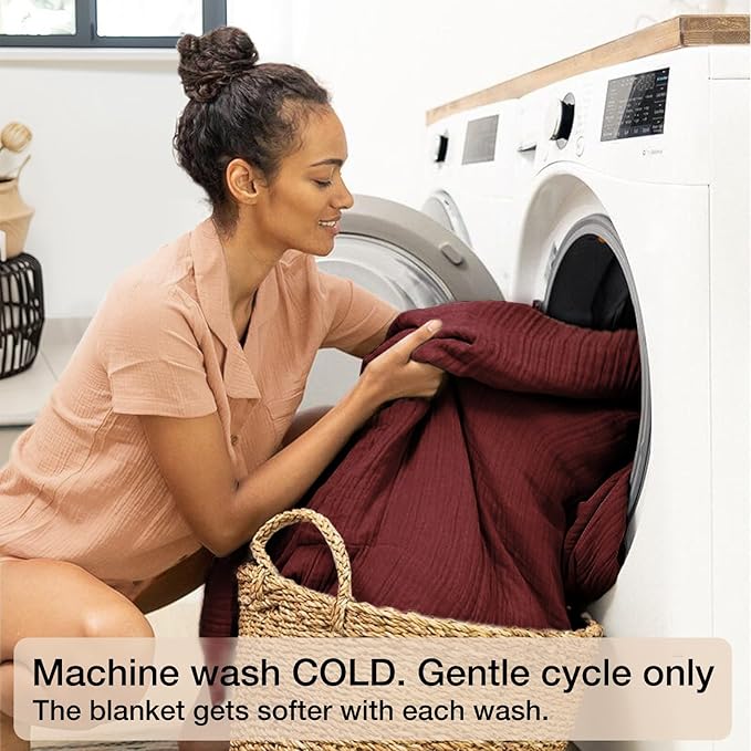 100% Cotton Muslin Blanket Large 50"x 70", 6 Layers Breathable and Lightweight Cotton Throw Blankets for Couch, Soft Cooling Summer Gauze Blanket for Adults All Season, Burgundy