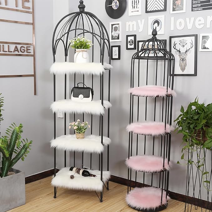 OKAYDA 18" x 18" Round Faux Sheepskin Chair Cover Seat Cushion Pad Super Fluffy Soft Fur Rug for Vanity Chair, Car Seat, Sofa, Living Room, Office (Pink)