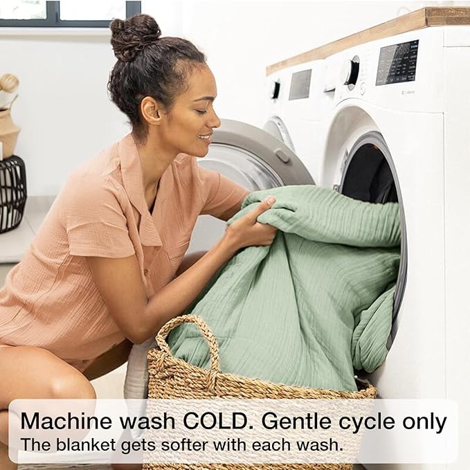 100% Cotton Muslin Blanket 50" x 60", Breathable and Lightweight Cotton Throw Blankets for Couch, Soft Cooling Summer Gauze Blanket for Adults All Season, Sage Green