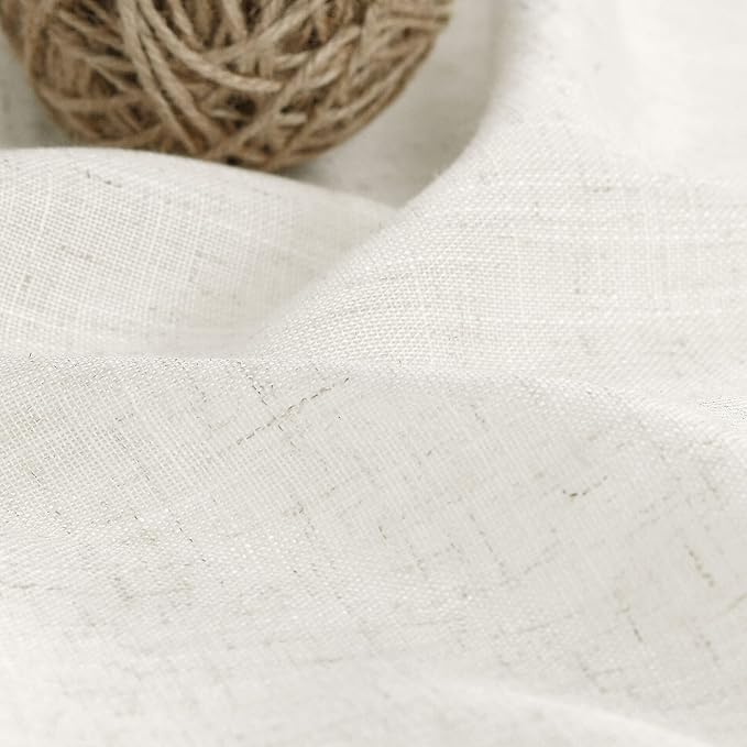 Linen Cream Curtains 113 Inch Extra Long for Living Room Back Tab Light Filtering Semi Sheer Drapes Modern Farmhouse Coastal Decor Cotton Textured Curtain for Floor to Ceiling Window 52x113