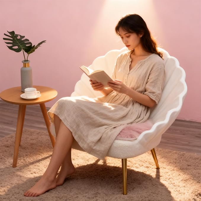 OKAYDA 18" x 18" Round Faux Sheepskin Chair Cover Seat Cushion Pad Super Fluffy Soft Fur Rug for Vanity Chair, Car Seat, Sofa, Living Room, Office (Pink)