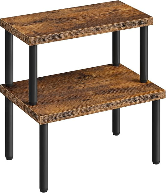 HOOBRO Kitchen Cabinet Organizer Shelf, Kitchen Counter Shelves, Kitchen Storage, Spice Rack, Stackable, Expandable, Use Stacked, Side-by-Side or Separately, for Countertop, Rustic Brown BF15TL01