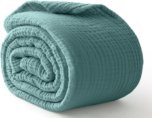 100% Cotton Muslin Blanket 50" x 60", Breathable and Lightweight Cotton Throw Blankets for Couch, Soft Cooling Summer Gauze Blanket for Adults All Season, Teal Blue