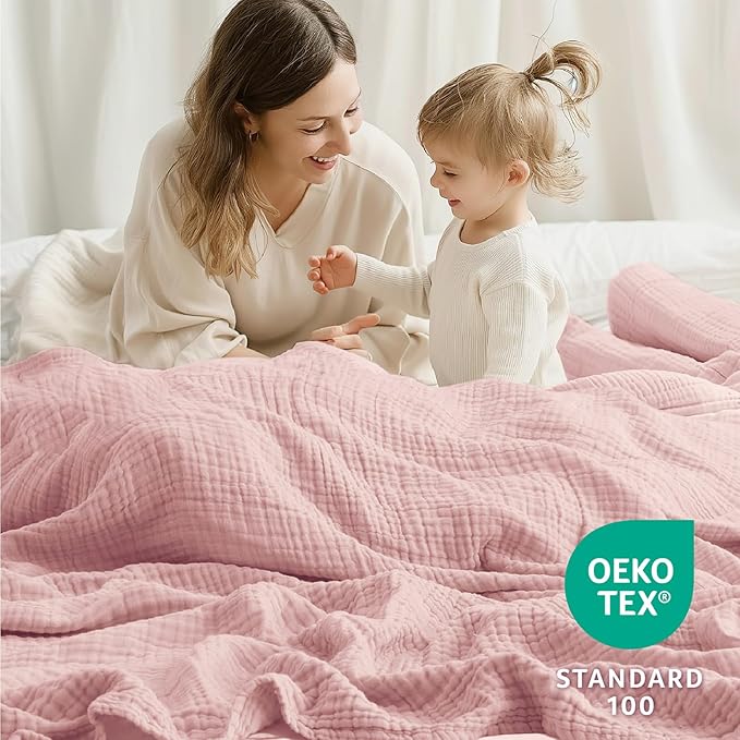 100% Cotton Muslin Blanket 50"x 60", 6 Layers Breathable and Lightweight Cotton Throw Blankets for Couch, Soft Cooling Summer Gauze Blanket for Adults All Season, Dusty Rose‌