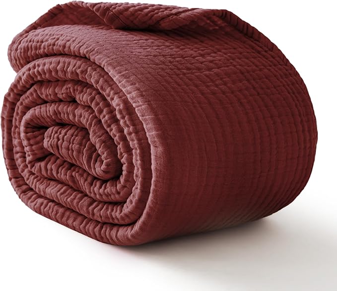 100% Cotton Muslin Blanket Large 50"x 70", 6 Layers Breathable and Lightweight Cotton Throw Blankets for Couch, Soft Cooling Summer Gauze Blanket for Adults All Season, Burgundy