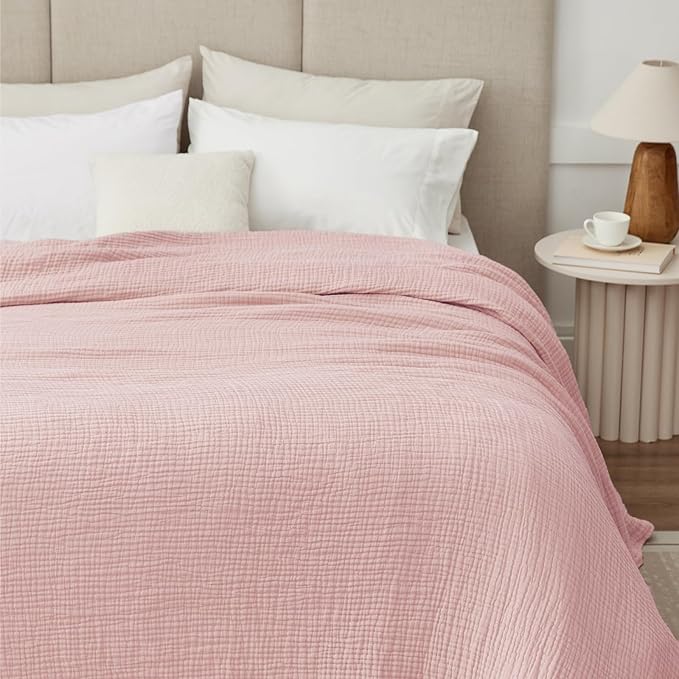 100% Cotton Muslin Blanket 50"x 60", 6 Layers Breathable and Lightweight Cotton Throw Blankets for Couch, Soft Cooling Summer Gauze Blanket for Adults All Season, Dusty Rose‌