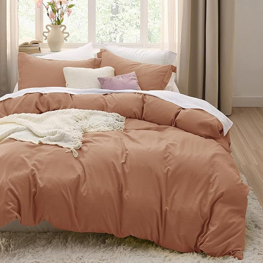 Bedsure Taupe Duvet Cover Full Size - 3 Pieces Prewashed Extra Soft Cotton-Like Bedding Set, Includes 1 Duvet Cover 80x90 Inches with Zipper Closure & 2 Pillow Shams, Comforter Not Included