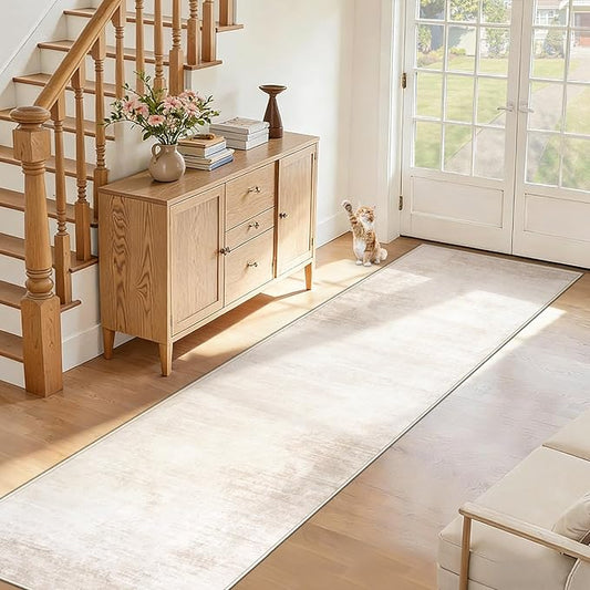 2x8 Runner Rug Washable Hallway Rugs: Modern Abstract Kitchen Rug Soft Non Slip Neutral Long Runners Stain Resistant Indoor Carpet for Entryway Bedroom Laundry Home(Beige,2'x8')