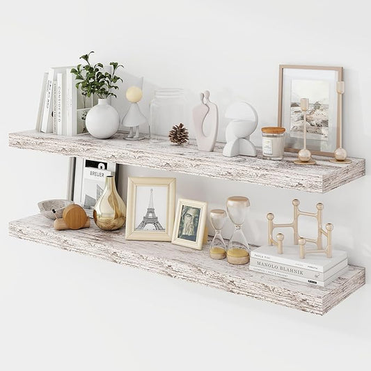40 Inch Floating Shelves, 9.3" Deep Floating Shelf Wall Mounted, 40" Wall Shelves, Rustic Deep Bookshelf, Large Display Shelves & Storage Shelves for Bedroom, Living Room, Rustic, Set of 2