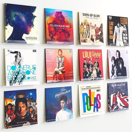 upsimples 12 Pack Vinyl Record Wall Mount Shelves, 12" Vinyl Holder for Album Record Storage & Display, Clear Acrylic Floating Shelves for Wall Decor, Kids Bookshelf, Magazine Rack, Picture Ledge
