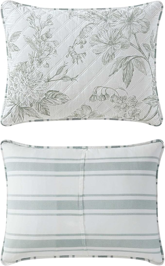 Martha Stewart - Twin Quilt Set, 100% Cotton Reversible Bedding Set, Incredibly Soft Feel for Year Round Comfort, 2 Piece Bed Set with Matching Pillowcase (Vine Flora Green)