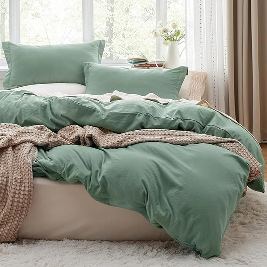 Bedsure Sage Green Oversized King Duvet Cover - 3 Pieces Prewashed Cotton-Like Extra Soft Bedding Set, Includes 1 Duvet Cover 120x98 Inches with Zipper Closure & 2 Pillow Shams, Comforter Not Included