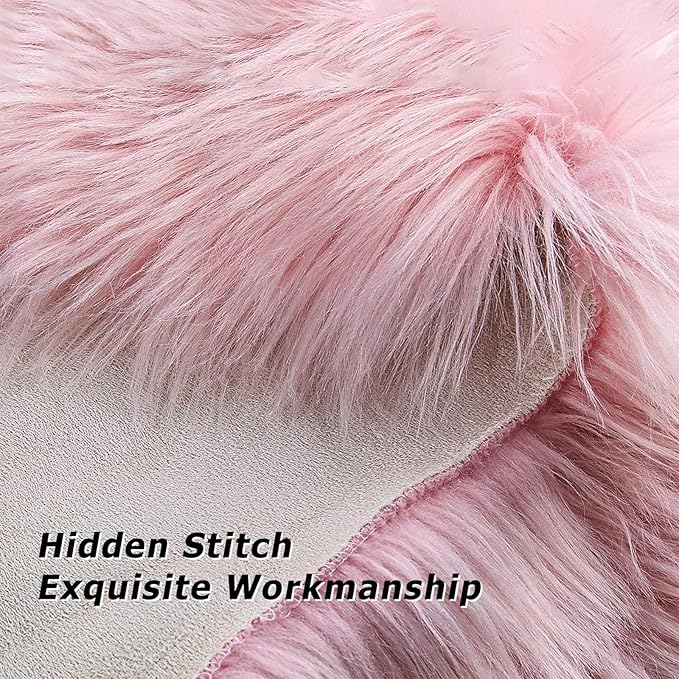 OKAYDA 18" x 18" Round Faux Sheepskin Chair Cover Seat Cushion Pad Super Fluffy Soft Fur Rug for Vanity Chair, Car Seat, Sofa, Living Room, Office (Pink)