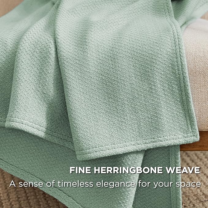 Bedsure GentleSoft 100% Cotton Large Throw Blanket for Couch 50x70 inches - Breathable and Lightweight, Soft Cozy Herringbone Woven Cotton Throw for Summer, Sage Green Office Chair Blanket